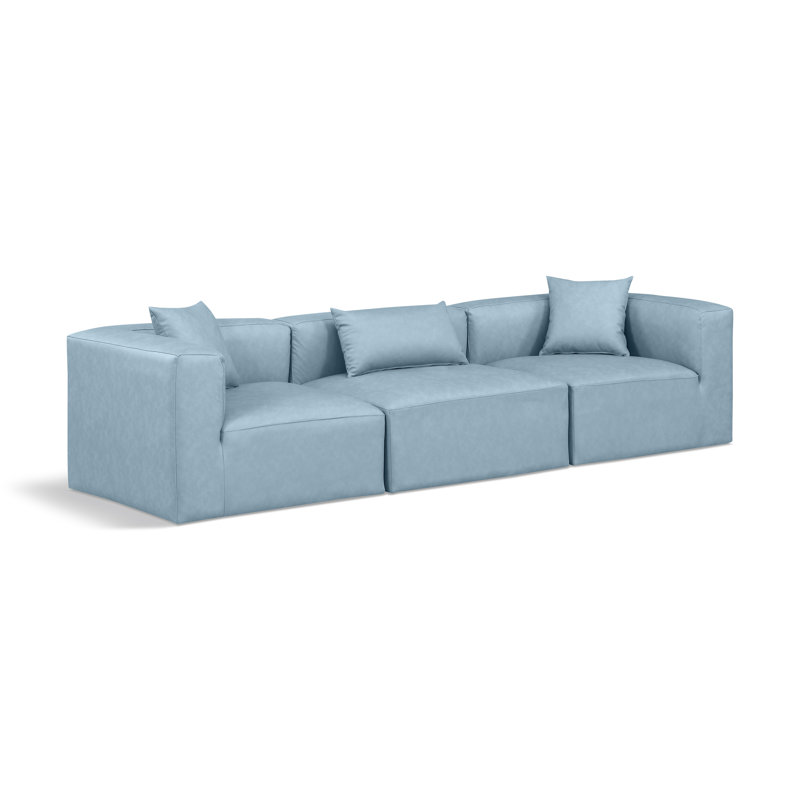 Houswerth Upholstered Sectional Reversible, Light Blue Vegan Leather