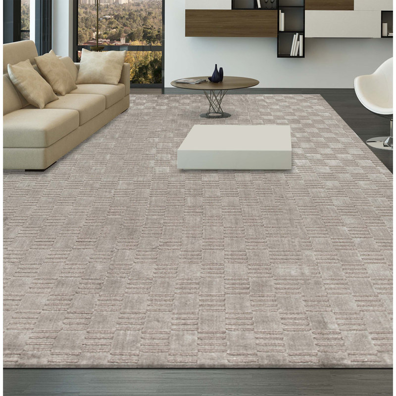 Wool Geometric Area Rug in Gray