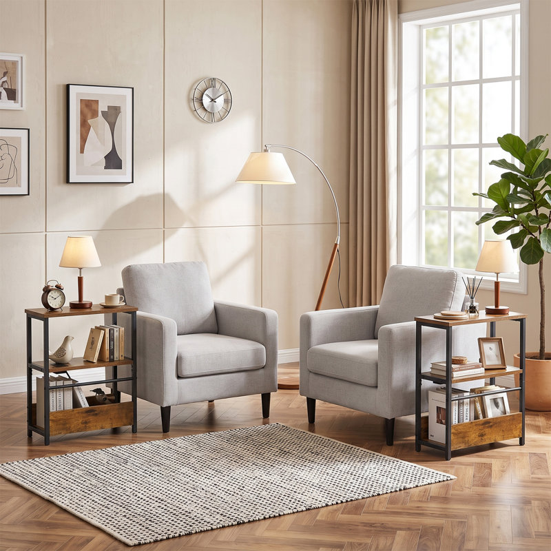 Table de chevet mobile avec rangement, tube d'acier et planche de bois, brun