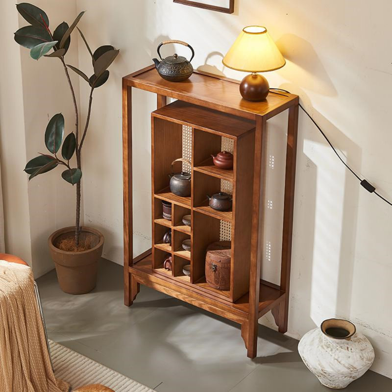 Simple Solid Wood Rattan Display Cabinet