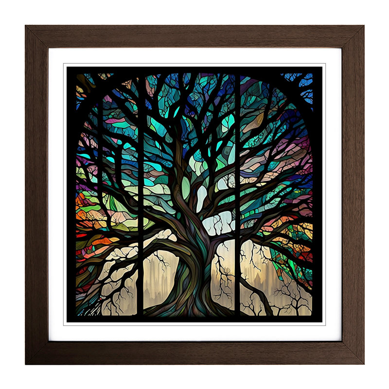 Tree Stained Glass Effect - Framed Print, Walnut
