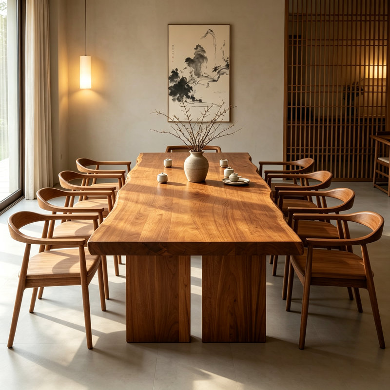 Table de salle à manger rectangulaire en bois massif pouvant accueillir 8 personnes, avec des pieds à lattes robustes; table de salle à manger de cuisine