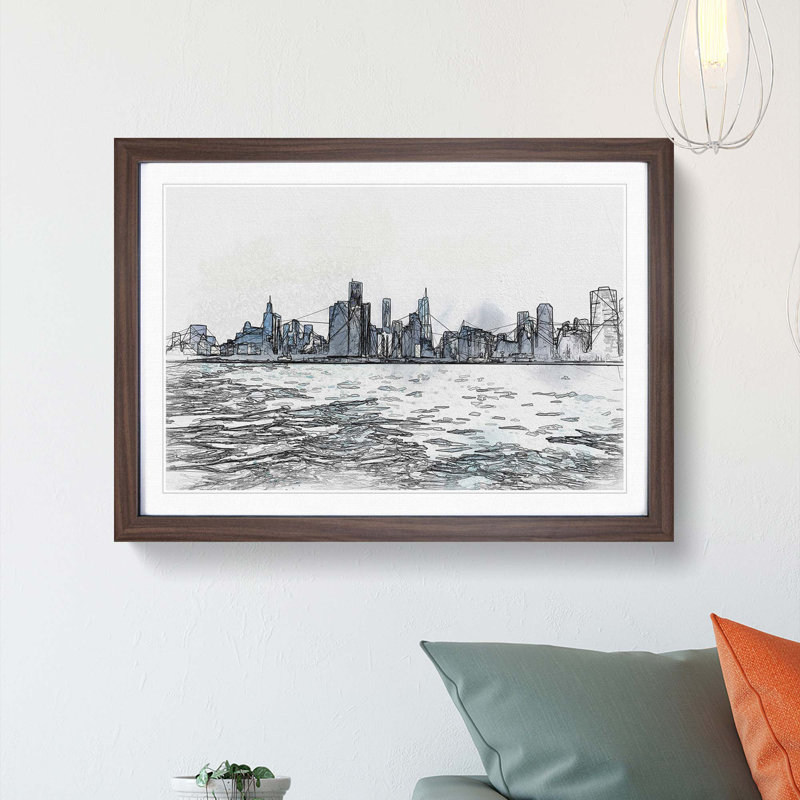 Cloudy Day in Chicago Illinois in Abstract - Picture Frame Graphic Art Print, Walnut Framed, 36cm H x 48cm W x 2cm D