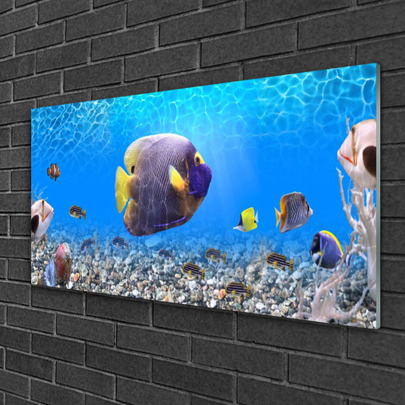 Glass Print Wall Art 100X50cm Image Printed On Glass Decorative Wall Picture Behind Toughened / Tempered Safety Real Glass For Kitchen & Living Room Theme: Fish Nature