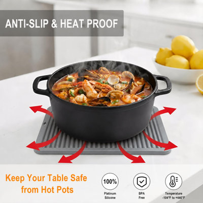 Extra Large Silicone Trivet, Hot Pads for Kitchen-446°F Heat Resistant Hot Pads for Kitchen Counter,Pot Holders for Kitchen, 2 Pieces, Gray