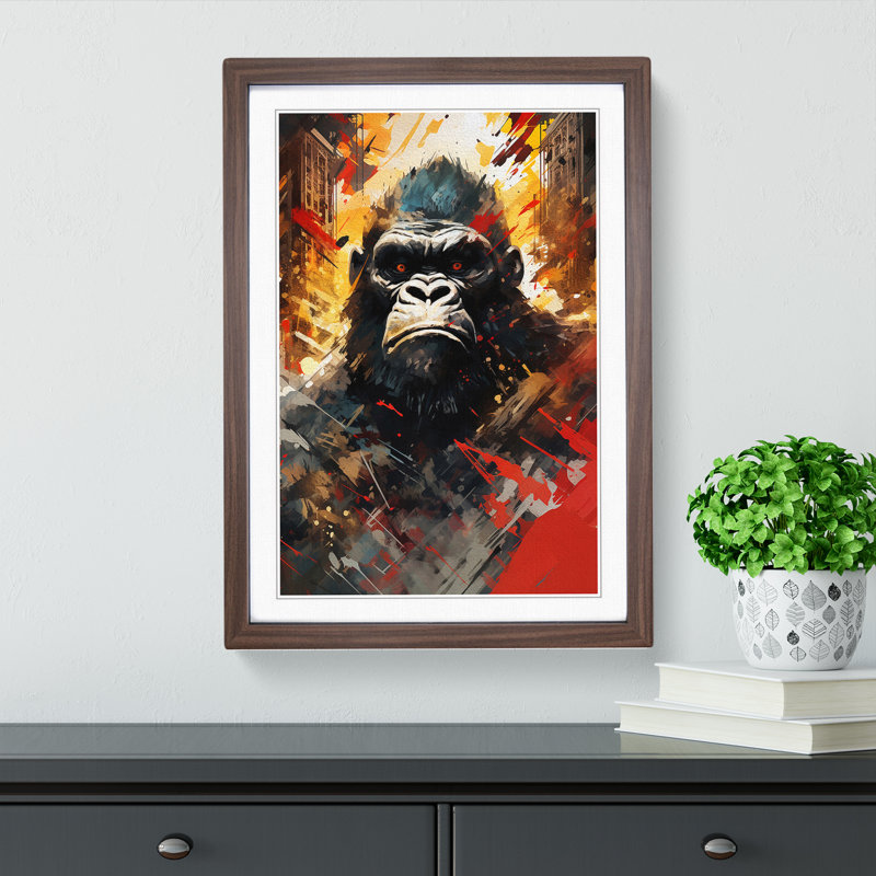 XYZ-FRM-V1223-3933 King Kong Dadaism - Single Picture Frame Print on Wood, 34cm H x 25cm W x 2cm D, Walnut Framed