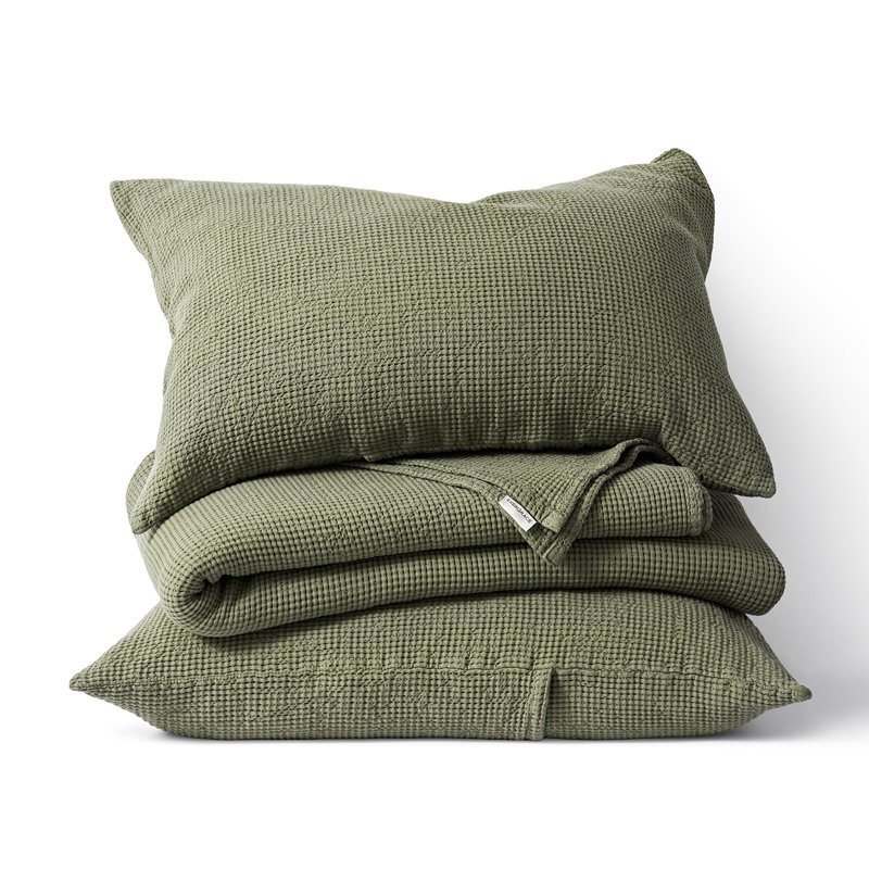 Ensemble de couvre-lit 100% coton Evergrace, Couvre-lit grand et 2 taies standard, Vert olive