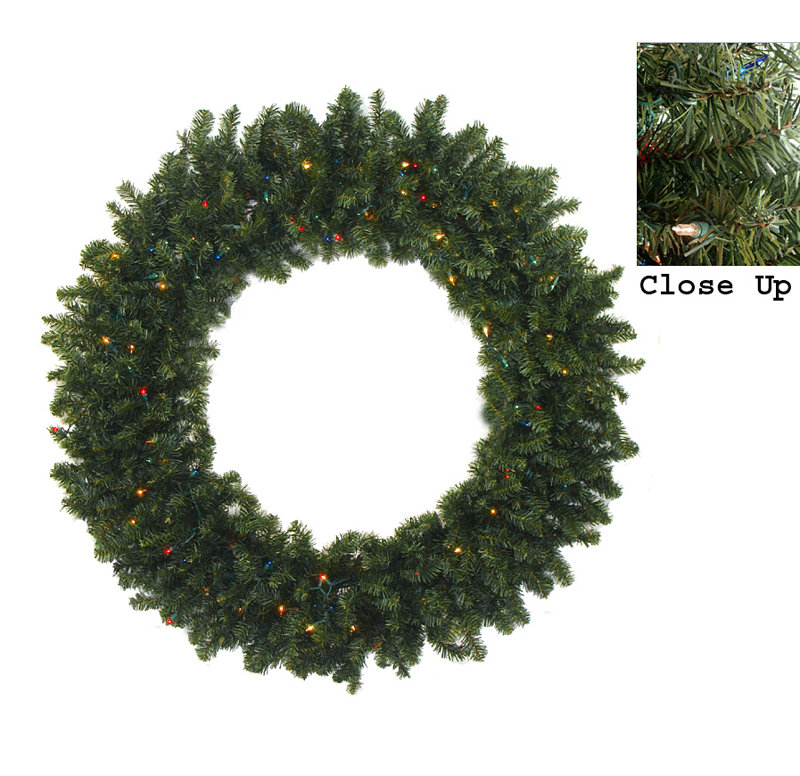 Couronne de Noël artificielle pré-éclairée pin canadien, H 5 po x l 24 po x P 24 po, Vert
