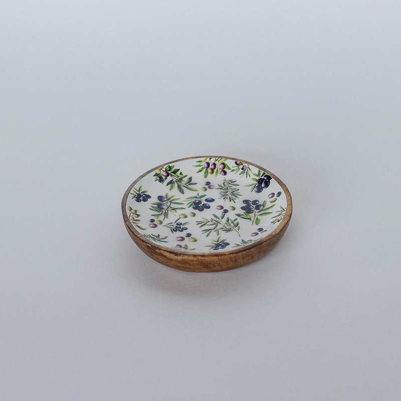 Plateau rond à motif olive, L 5 po x P 5 po x H 1 po