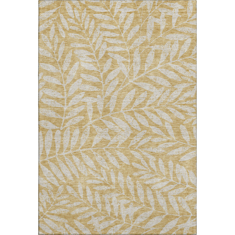 Premium Machine Washable Prisco Gold Rug, Rectangle 3' x 5'