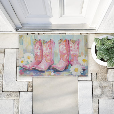  Tapis de porte deux paires de bottes de cow-boy roses antidérapantes à séchage rapide rembourré, 18 po x 30 po