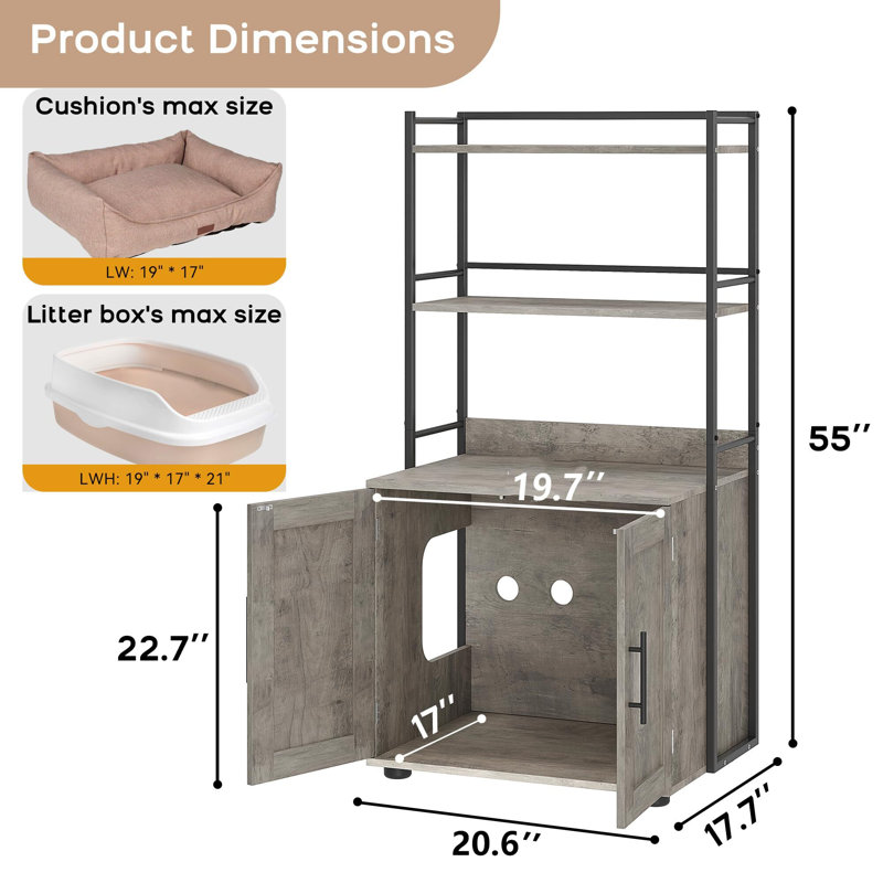 Enceinte de litière avec rangement pour chat, gris, H 55 po x l 20,6 po x P 17,7 po