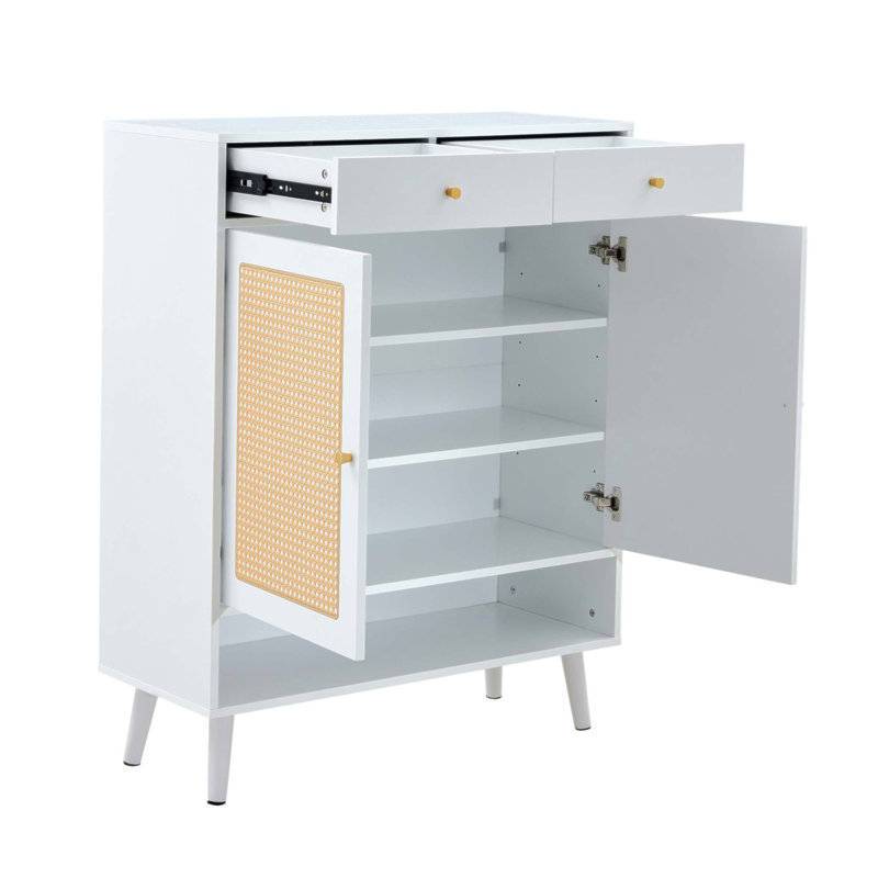Modern Minimalist Rattan Storage Cabinet, Ideal for Corridors and Living Rooms with Elegant Vine Design, White