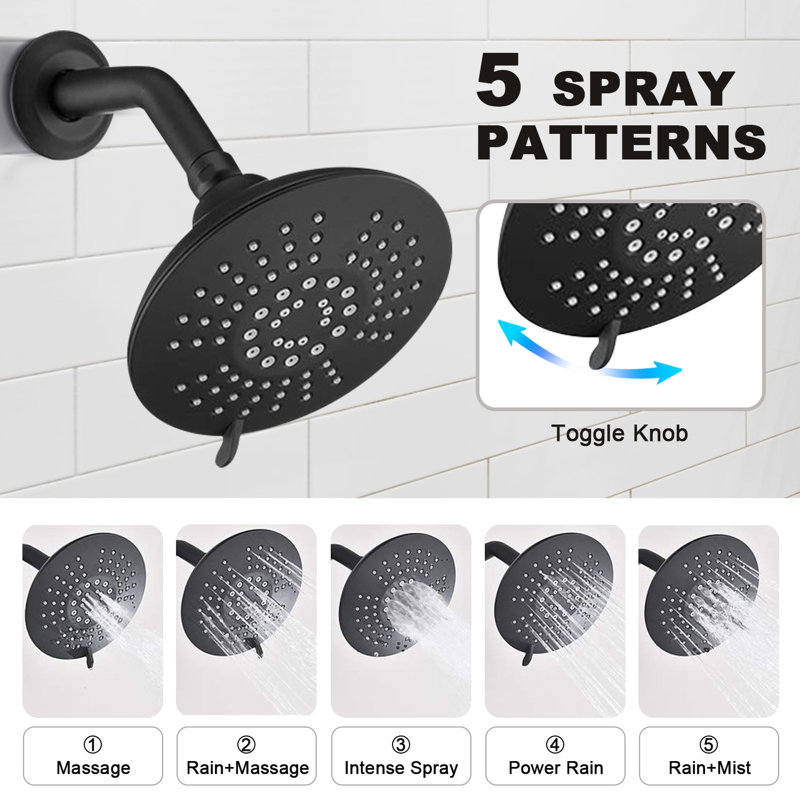 Pomme de douche à pluie et bec de baignoire 6 po, garniture de baignoire et douche à poignée simple, Noir mat