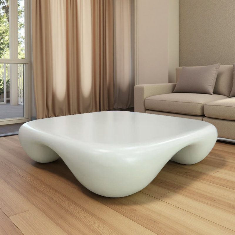Table basse moderne carrée en fibre de verre de conception blanche minimaliste pour le salon et le bureau