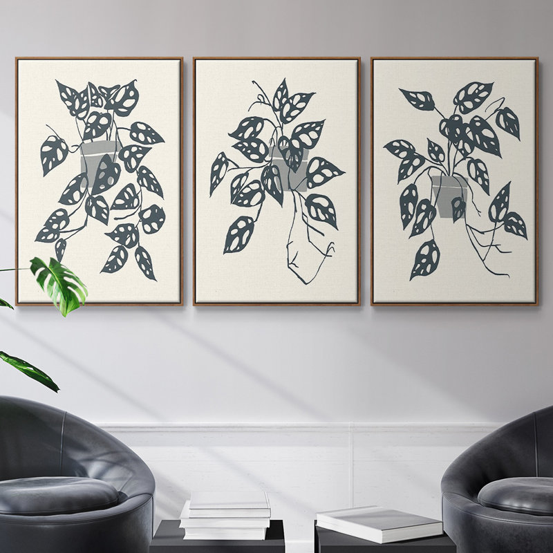 Growing Leaves I 3 pièces, H 36 po x l 72 po x P 2 po, Cadre noyer