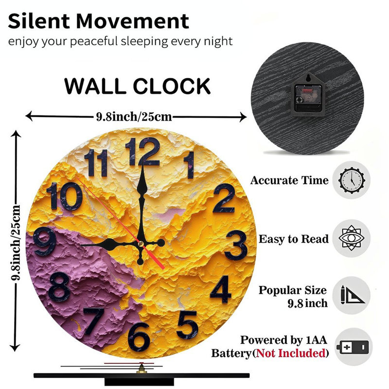 Horloge murale texturée jaune et jaune