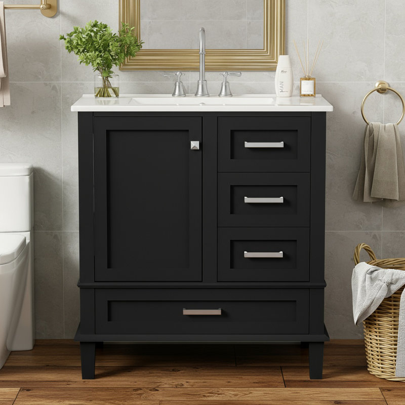 Ensemble de meuble-lavabo moderne 30 po avec lavabo, armoire de rangement avec porte à fermeture douce et 3 tiroirs - Certifié EPA / UPC