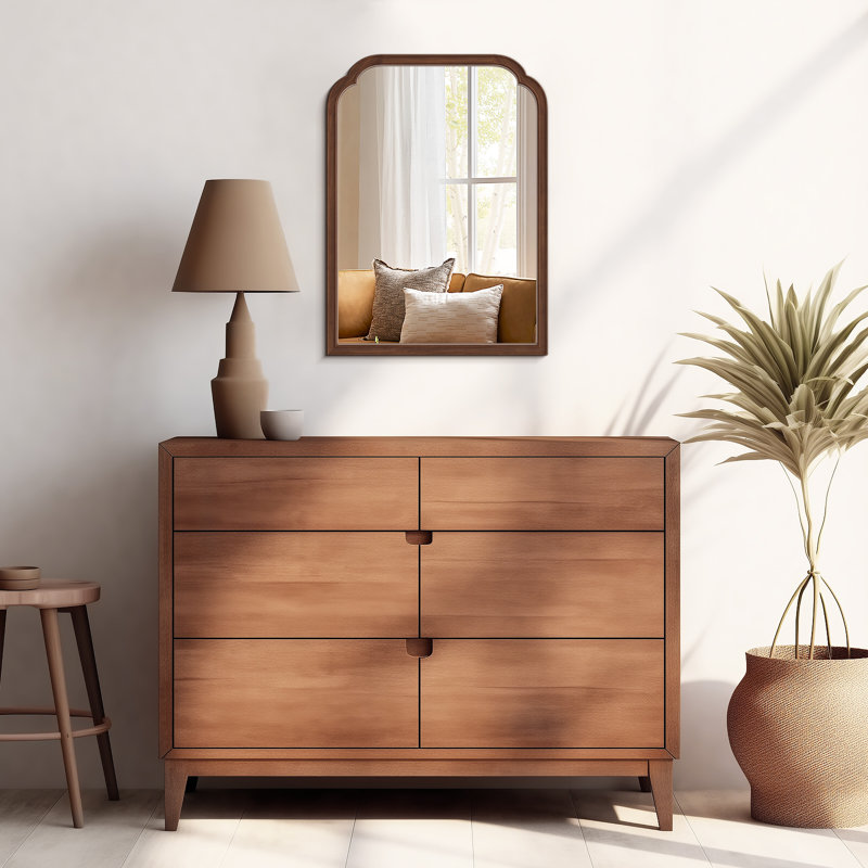 Ancalin Solid Wood Arched Wall Mirror, Walnut, 30" x 22"