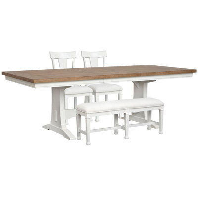 Table de salle à manger extensible à tréteaux avec 2 chaises d'appoint et banc