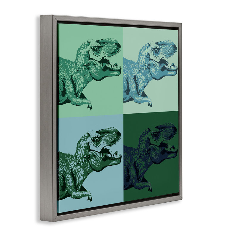 Vieux dinosaure T-Rex, Cadre flottant gris lustré, H 25 po x l 25 po