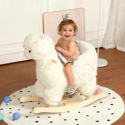 Jouet à cheval à bascule pour enfants avec grelots, jouet à bascule en alpaga avec marionnettes à main et ceinture de sécurité pour tout-petits de 1 à 3 ans, tissu doux et moelleux, certifié PCC