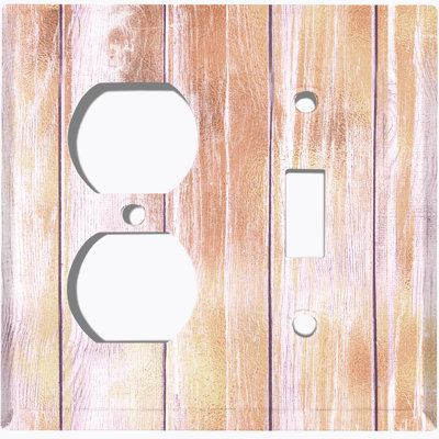 Metal Light Switch Plate Outlet Cover (Natural Wood Fence Print - Single Duplex Single Toggle)
