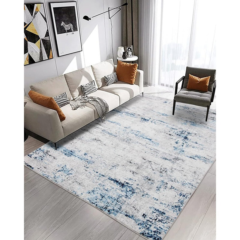 Tapis de salon: Grand tapis intérieur moelleux moderne abstrait moelleux 5 x 7 avec envers en caoutchouc antidérapant