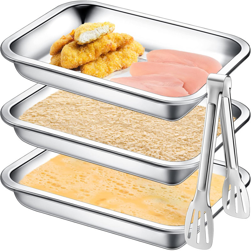 Ensemble de 3 plateaux à pain en acier inoxydable avec pince