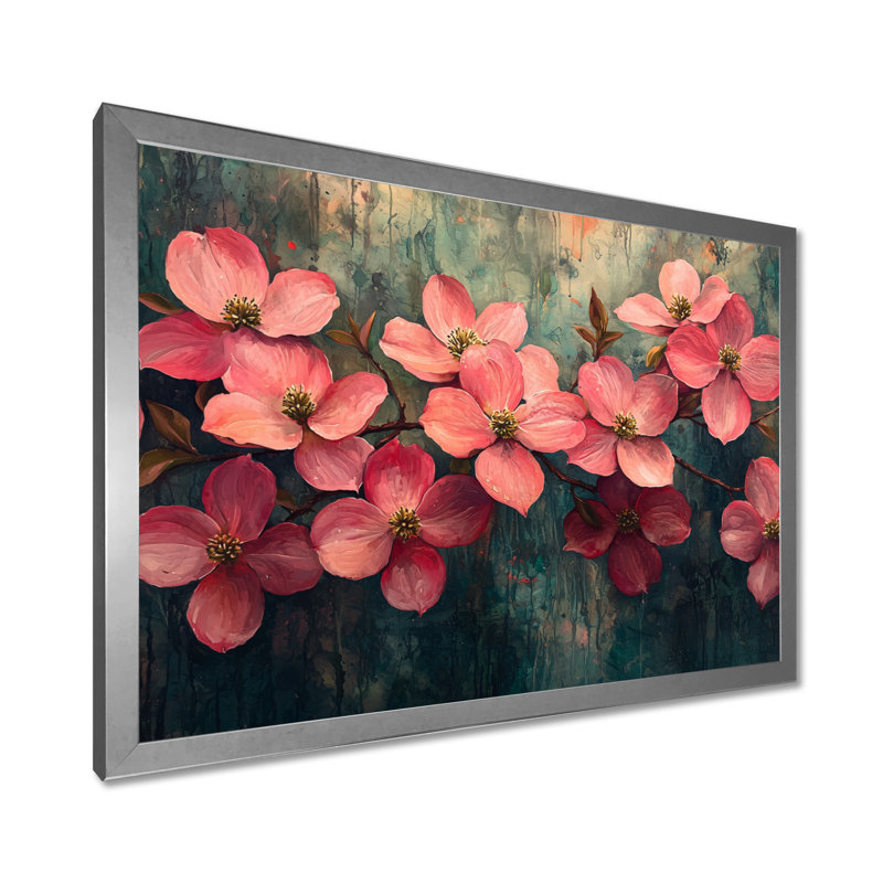 Imanie - Floral Wall Art, Argent, H 12 po x l 20 po, Floater Framed