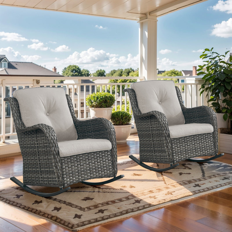 Chaises berçantes d'extérieur en osier Bonia, Brun, Beige