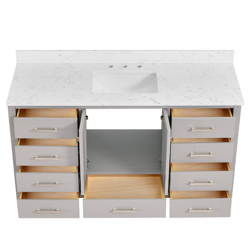 Meuble-lavabo 60 po avec plateau en pierre reconstituée, Gris