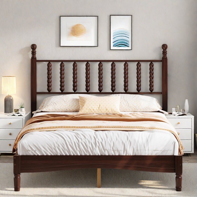 Lit plateforme en bois avec tête de lit en forme de gourde, Double