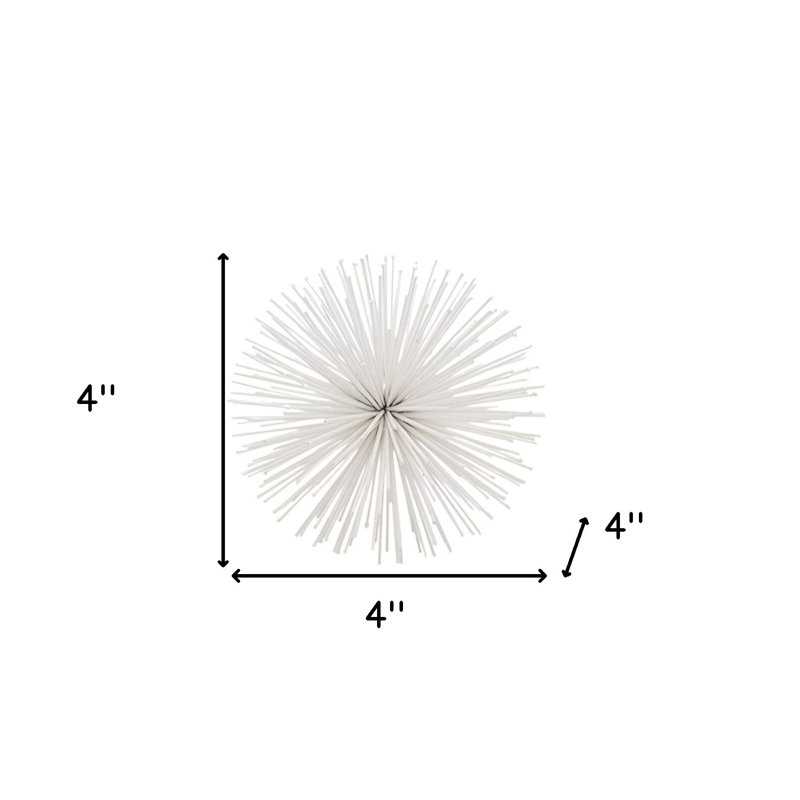 Set of Two Iron Decorative Spiky Sphere Tabletop Sculptures, White