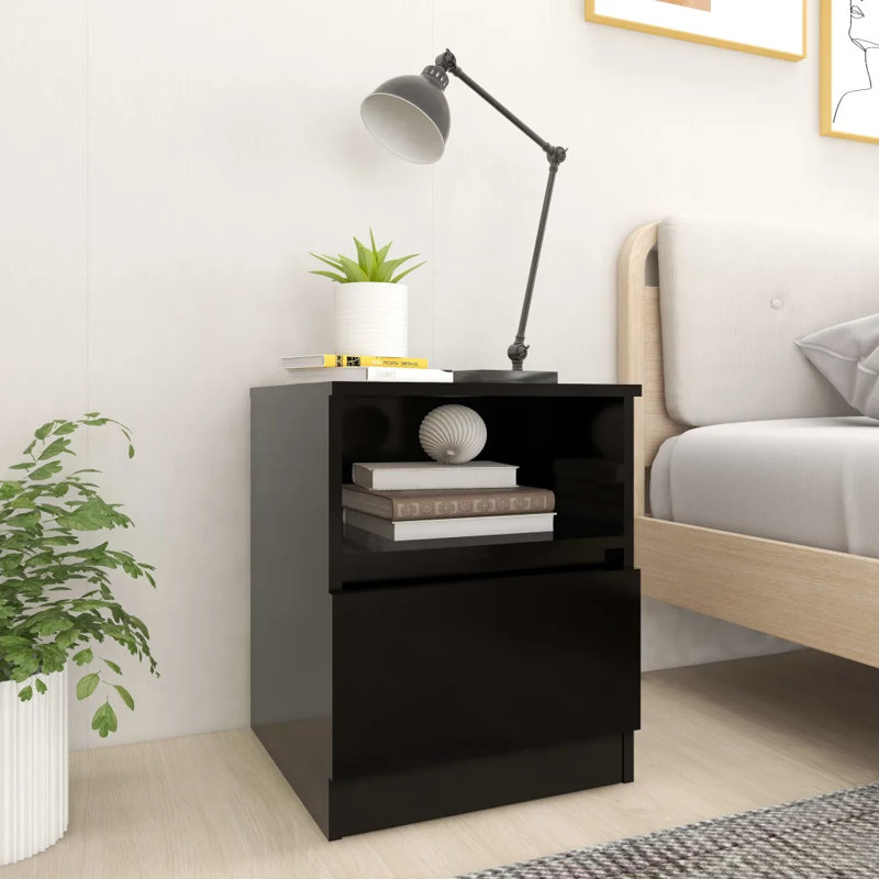 Gilleod Bedside Table, Black, 1