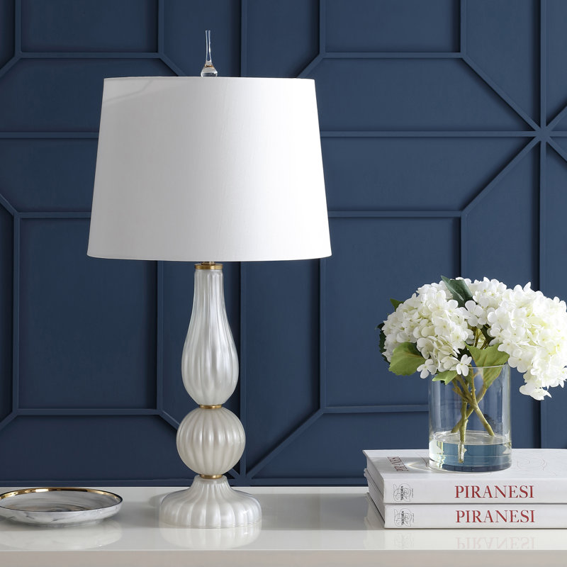Lampe de table DEL en verre / métal 28 po Marlee, Perle blanche