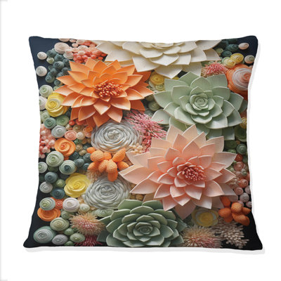 Orange Pink Succulents Flowers III - Succulent Printed Throw Pillow