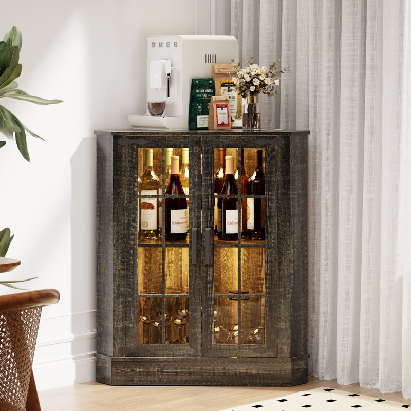 Buckhurst 2 - Door Corner Accent Cabinet With LED Light, Brown/Brown