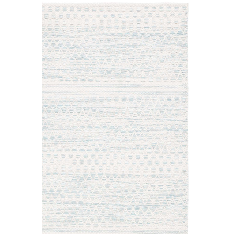 Tapis géométrique en laine / coton tissé à la main Kilim en ivoire / bleu clair, Rectangle 6 pi x 9 pi