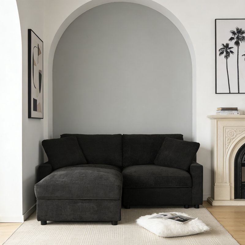 Canapé modulaire en forme de L de 72 po de largeur avec rangement et canapé-lit Comfy Cloud, Noir