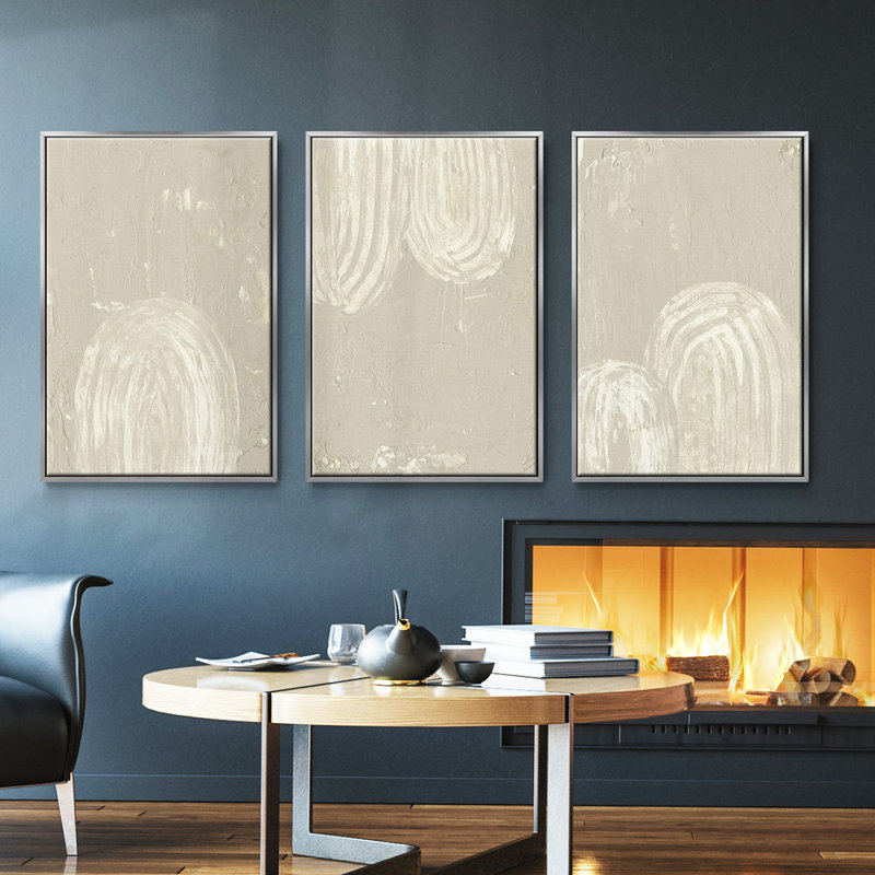 Sandy Arcs I, ensemble de 3 toiles encadrées sur toile, H 27 po x l 54 po, Argent