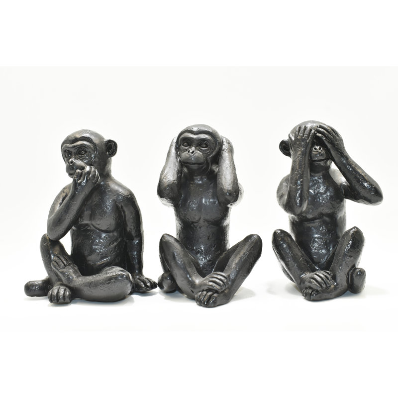 Adam & Friends Home Decor See No Evil, Hear No Evil, Speak No Evil Sculpture | 3-Piece, Black