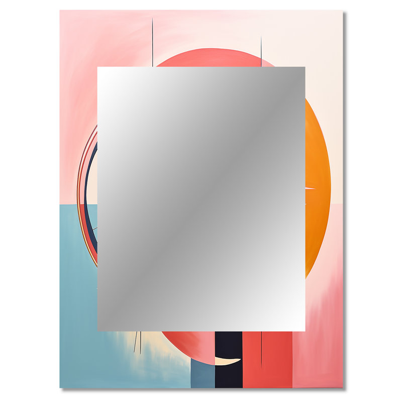 Abstrait, lever du soleil, paysage Midcentury - Mid-Century moderne unique, miroir mural, impression d'art en métal