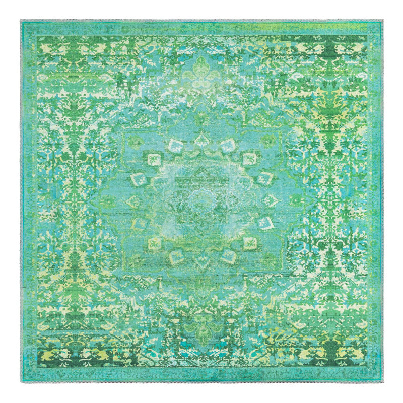 Tapis oriental vert Bitteridge, Carré 5 pi 3 po x 5 pi 3 po