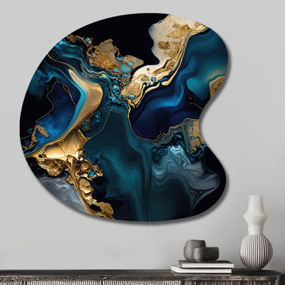 Abstract Geode Marble Blue IV - Abstract Marble Drop Shape Assymterical Metal Wall Art