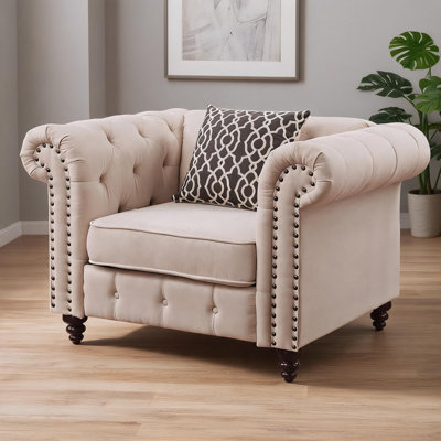 Chaise en lin beige Aurelia avec coussin