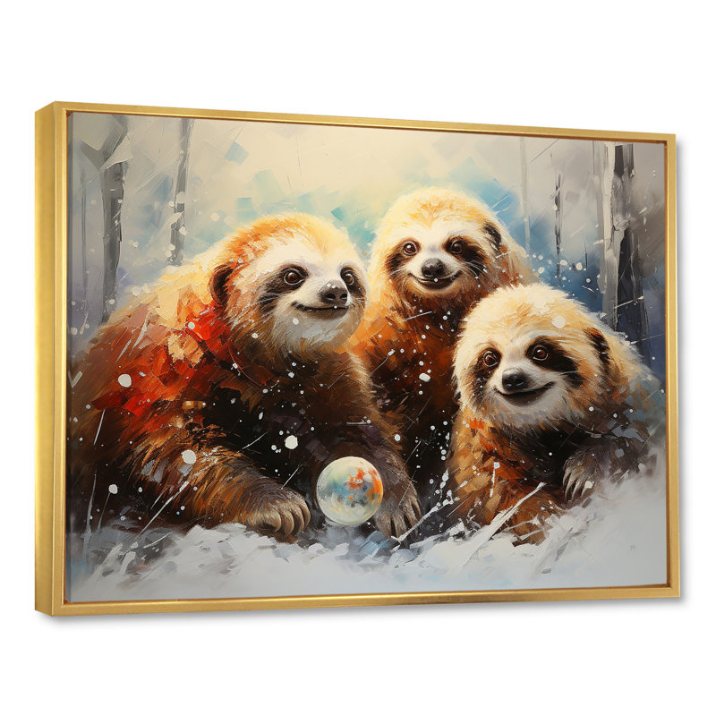 Hiver paresseux brun - art paresseux, H 34 po x l 44 po x P 1,5 po, Cadre flottant doré