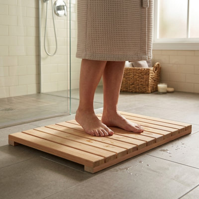 Tapis de bain antidérapants en bois de cèdre, tapis rustique de 61 x 41 cm pour salle de bain et spa