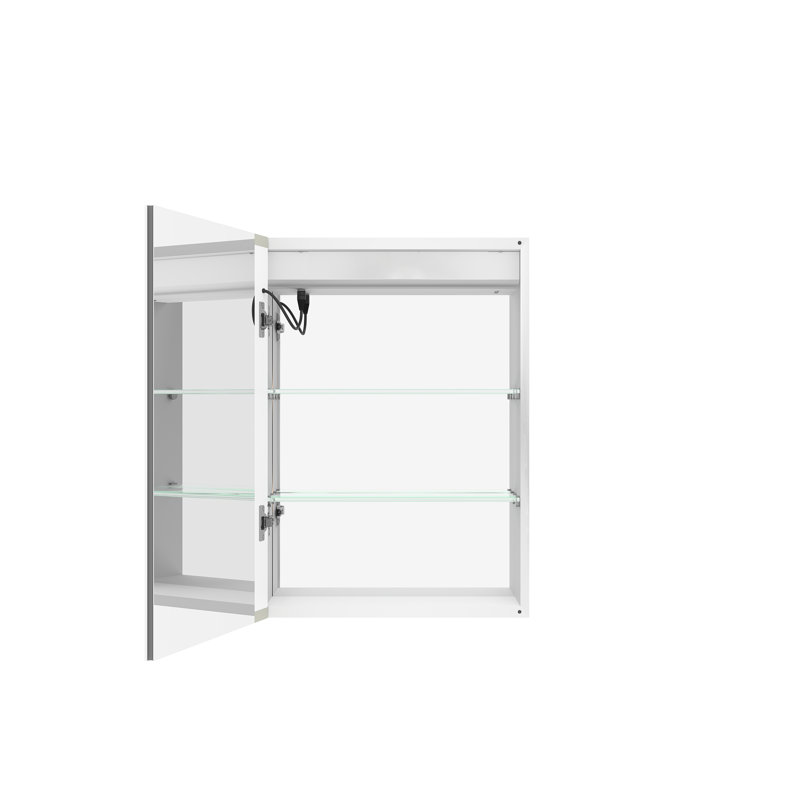 Armoire de toilette avec miroir DEL 20 x 28 pouces - Effet brume, étanche, intensité réglable, tactile, 3000K/6000K, fixation murale. Intensité réglable. 6000K, éclairage, interrupteur, tablette