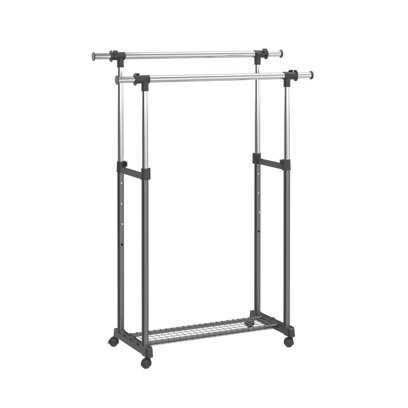 Adjustable Black and Chrome Portable Double Rail Garment Rack